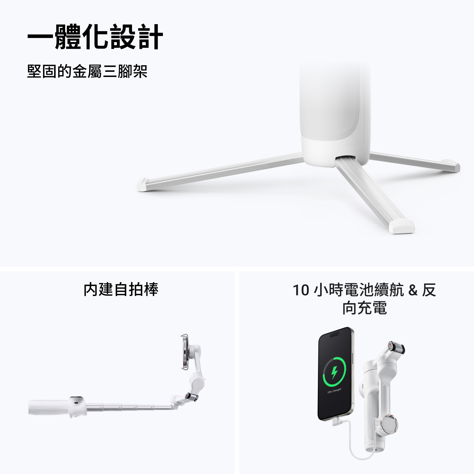 Insta360 Flow 2 手機穩定器- 標準套裝/雪山白- 1年保養